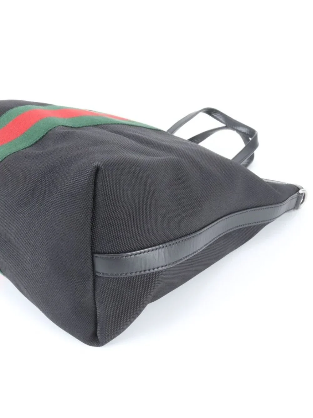Gucci Sherry Line Leather Canvas Tote Shoulder Business Black